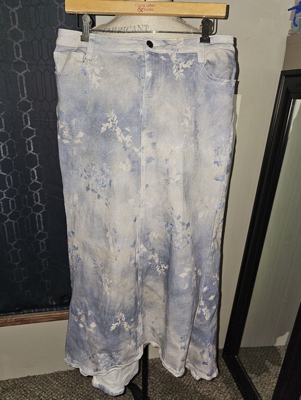 Reba Light Blue Floral Washed Maxi Skirt